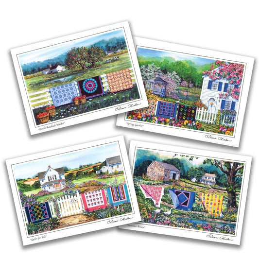 Quilt Themed 8 Note Card Set of Countryside Quilts.  4 different prints by Diane Phalen Watercolors