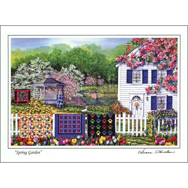 Quilt Themed 8 Note Card Set of Countryside Quilts.  4 different prints by Diane Phalen Watercolors