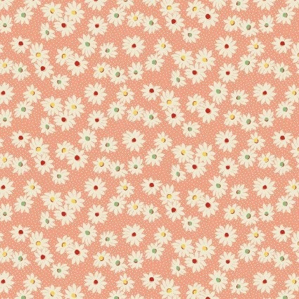 Nana Mae VI Medium Daisies in Peach by Henry Glass continuous cuts of Quilter&#39;s Cotton 30&#39;s print Fabric