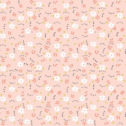 Flower Dance in Light Coral, Cluck Cluck Boom collection by Teresa Magnuson for Clothworks  continuous cuts of Quilter's Cotton Fabric