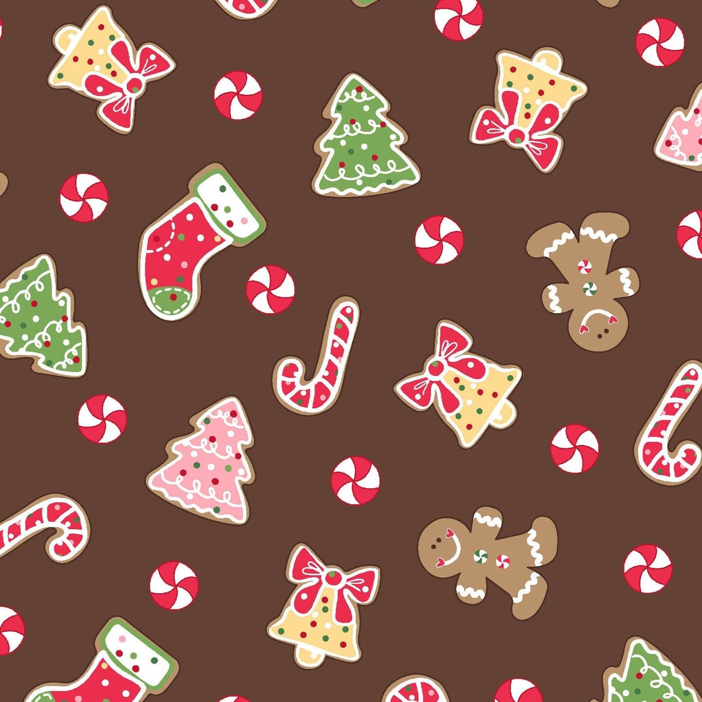 We Whisk You a Merry Christmas - Christmas Cookies in Brown by Kimberbell for Maywood Studio continuous cuts of Quilter's Cotton