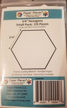 3/4 inch Hexagon Papers for English Paper Piecing in pack of 125 from Paper Pieces