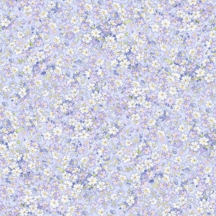 Sugar Lilac Petals in Blue by Maywood Studio continuous cuts of Quilter's Cotton Fabric