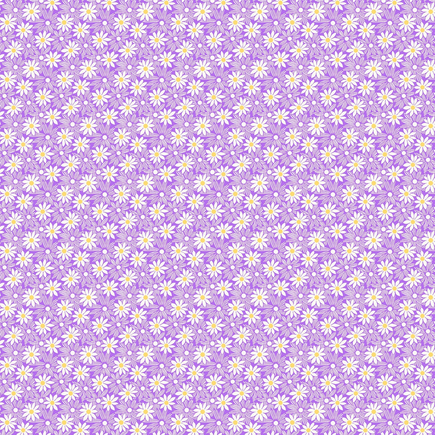 Nana Mae 7 Monotone Daisies in Lilac by Henry Glass. Continuous Cuts of Quilter's Cotton