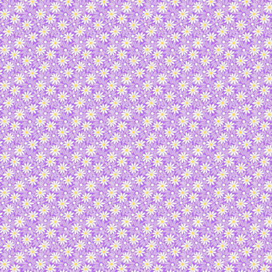 Nana Mae 7 Monotone Daisies in Lilac by Henry Glass. Continuous Cuts of Quilter's Cotton