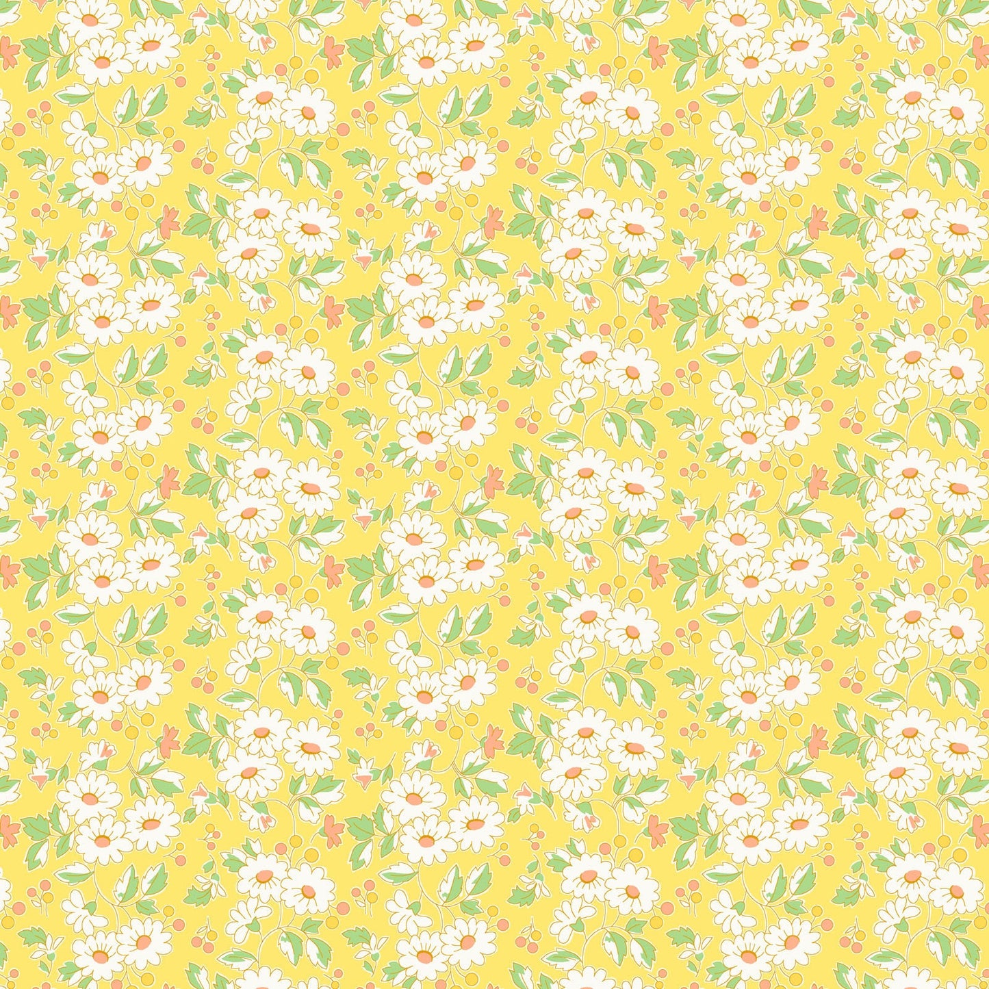 Nana Mae 7 Flower Cluster in Yellow by Henry Glass. Continuous Cuts of Quilter's Cotton