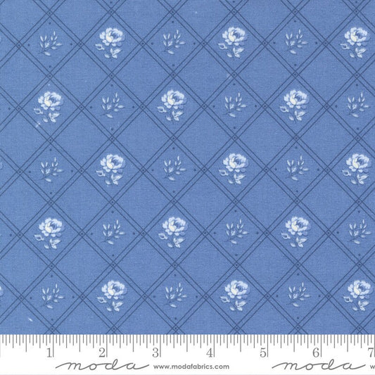 Blueberry Rose Checks and Plaids Floral in Cornflower by Bunny Hill Designs for Moda continuous cuts of Quilter's Cotton Fabric