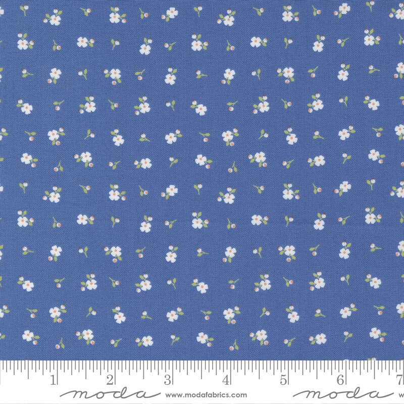 Peachy Keen Pixie Ditsy in Cobalt by Corey Yoder for Moda. Continuous cuts of Quilter's Cotton Fabric