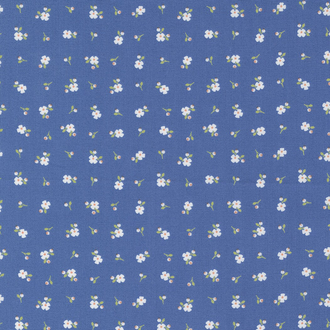 Peachy Keen Pixie Ditsy in Cobalt by Corey Yoder for Moda. Continuous cuts of Quilter's Cotton Fabric