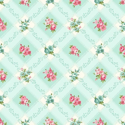 Serene Garden Trellis Florals in Blue by Mary Jane Carey for Henry Glass continuous cuts of Quilter's Cotton Fabric