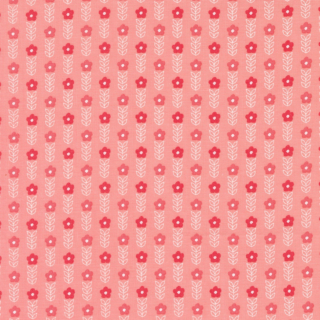 Strawberry Lemonade Blooms Small Floral Stripe in Carnation by Sherri & Chelsi for Moda. Continuous cuts of Quilter's Cotton Fabric