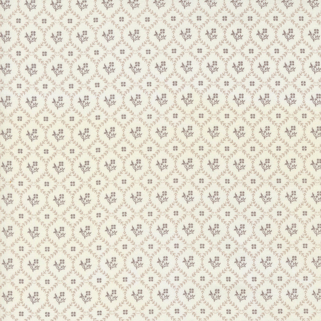 Trellis Blooms in Stone from the My Summer House collection by Bunny Hill Designs for Moda continuous cuts of Quilter's Cotton Fabric