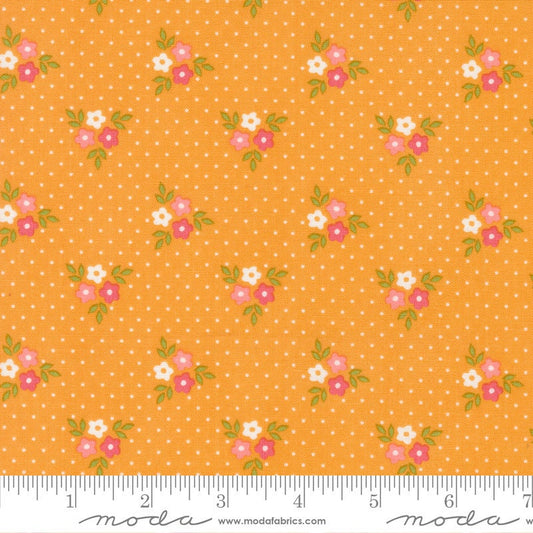 Strawberry Lemonade Bouquets Florals Dots in Apricot by Sherri & Chelsi for Moda. Continuous cuts of Quilter's Cotton Fabric