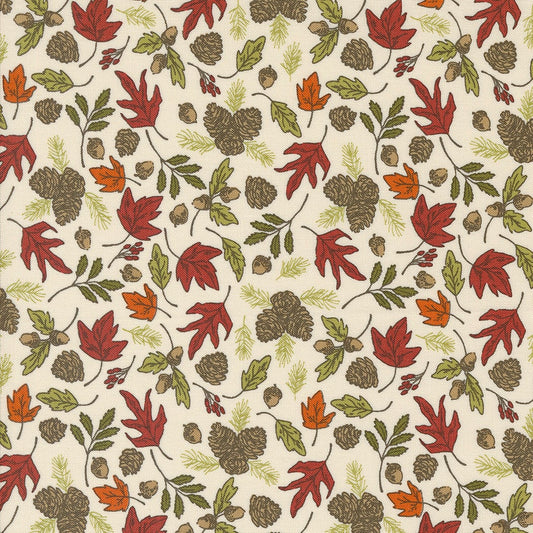 Forest Foliage Leaves Pine Cones in Cloud from the Great Outdoors collection by Stacy Iest Hsu for Moda continuous cuts of Quilter's Cotton