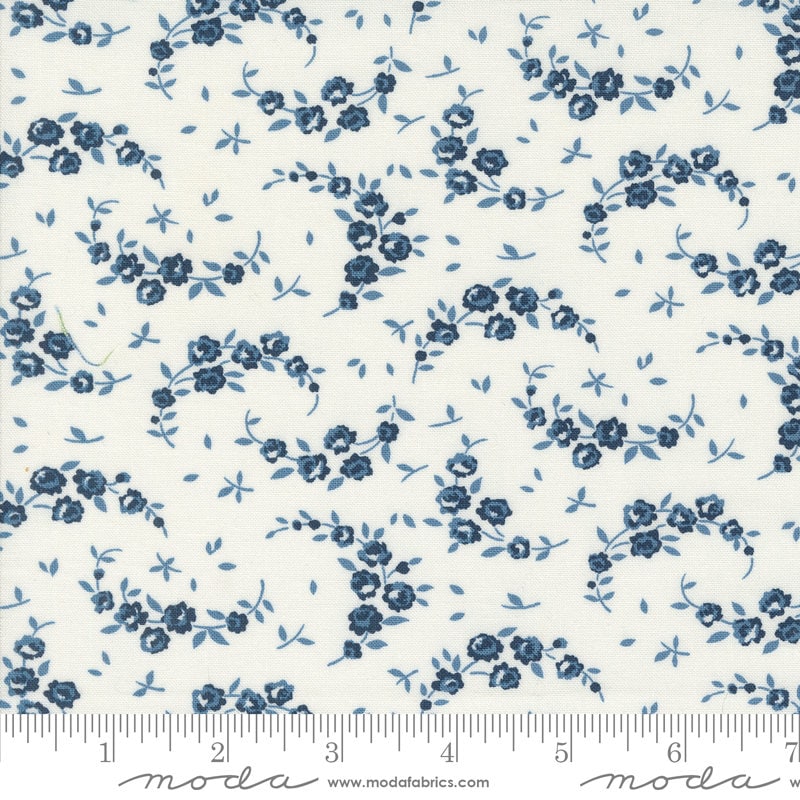 Summer Small Floral in Cream & Navy from the Shoreline collection by Camille Roskelley for Moda continuous cuts of Quilter's Cotton Fabric