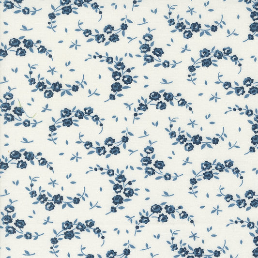 Summer Small Floral in Cream & Navy from the Shoreline collection by Camille Roskelley for Moda continuous cuts of Quilter's Cotton Fabric