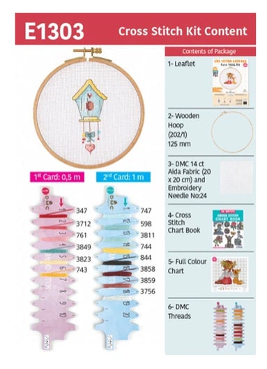 Birdhouse Counted Cross Stitch Kit with DMC Floss and Wooden Hoop by Tuva