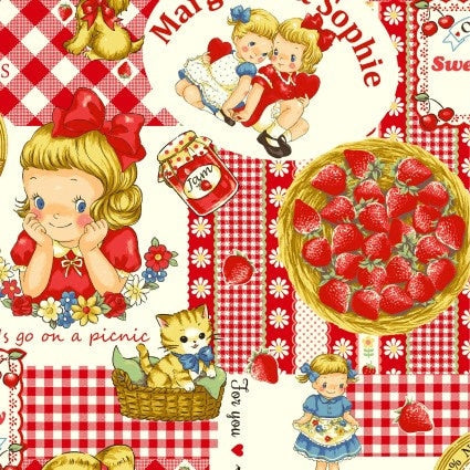 Margaret & Sophie 6 Love Strawberry Printed Shirting. Continuous cuts of Quilter's Cotton Fabric