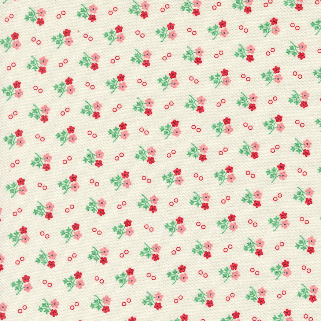 30's Playtime Daisy Dot Ditsy Dot in Eggshell Scarlet by Moda continuous cuts of Quilter's Cotton Fabric