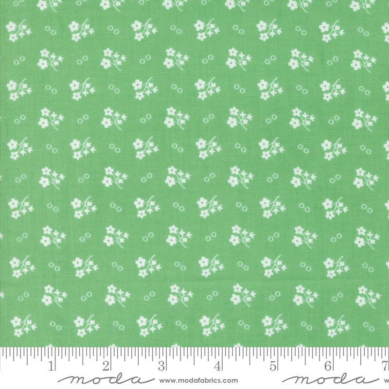 30's Playtime Daisy Dot Ditsy Dot in Aloe by Moda continuous cuts of Quilter's Cotton Fabric