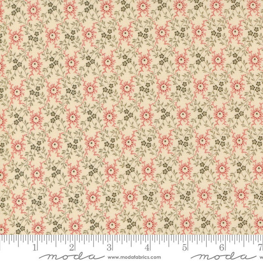 Lydia's Lace London Grace Shirting in Biscuit Crimson by Betsy Chutchian for Moda Fabrics. Continuous cuts of Quilter's Cotton Fabric