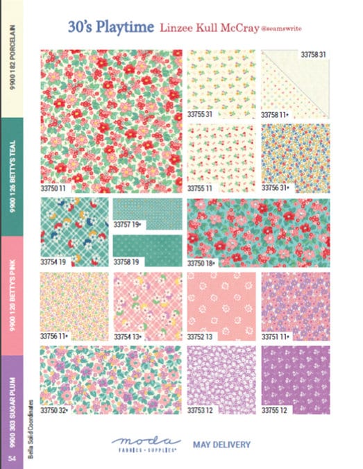 30s Playtime by Linzee McCray for Moda Quilter's Cotton Charm Pack of 42 5 x 5 inch squares