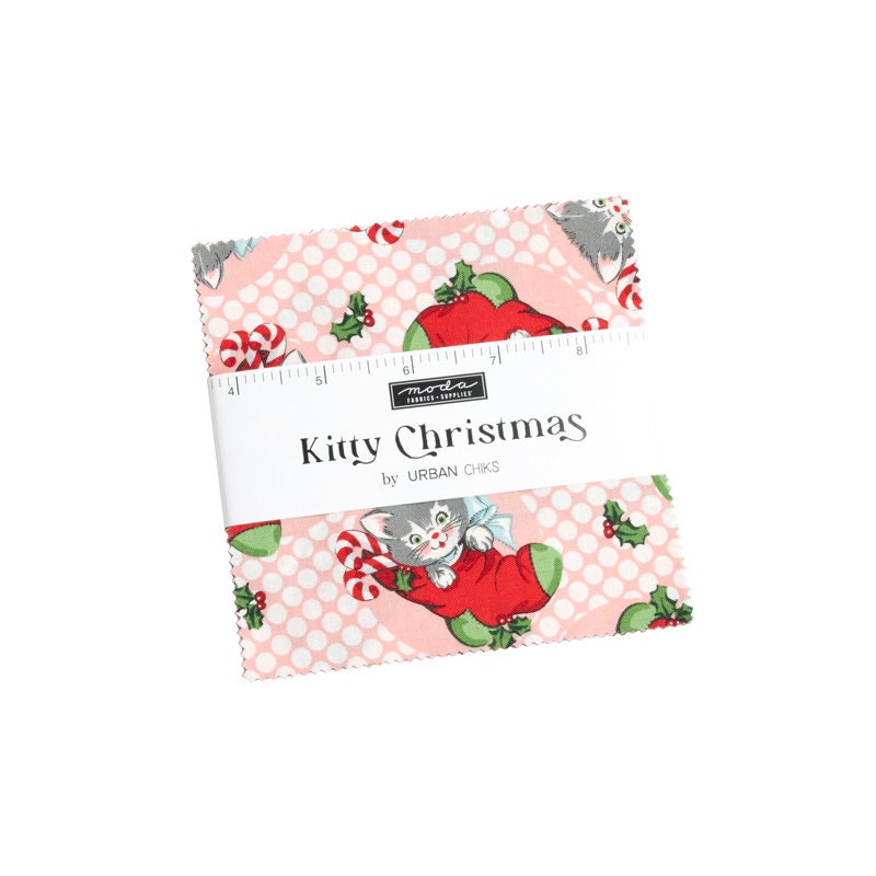 Kitty Christmas by Urban Chiks for Moda Fabrics. Quilter's Cotton Charm Pack of 42 5 x 5 inch squares