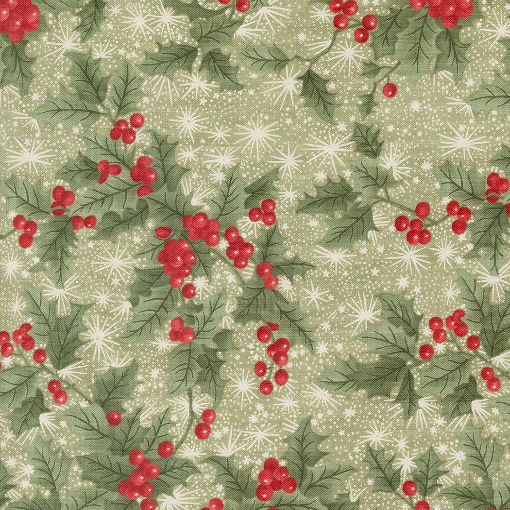 Holly Berry in Sage from A Christmas Carol by 3 Sisters for Moda continuous cuts of Quilter's Cotton Fabric