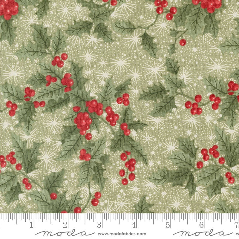 Holly Berry in Sage from A Christmas Carol by 3 Sisters for Moda continuous cuts of Quilter's Cotton Fabric