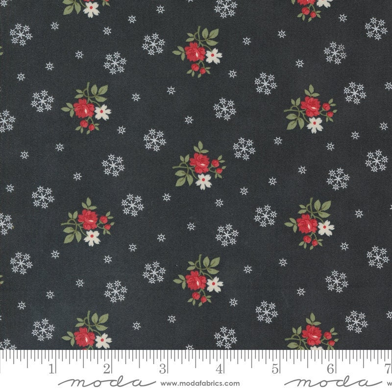 Floral Flurries & Snowflakes in Ebony from A Christmas Carol by 3 Sisters for Moda continuous cuts of Quilter's Cotton Fabric