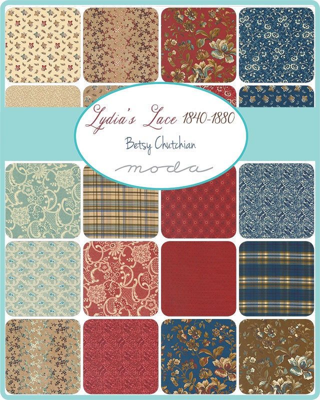 Lydia's Lace by Betsy Chutchian for Moda Fabrics. Quilter's Cotton Charm Pack of 42 5 x 5 inch squares