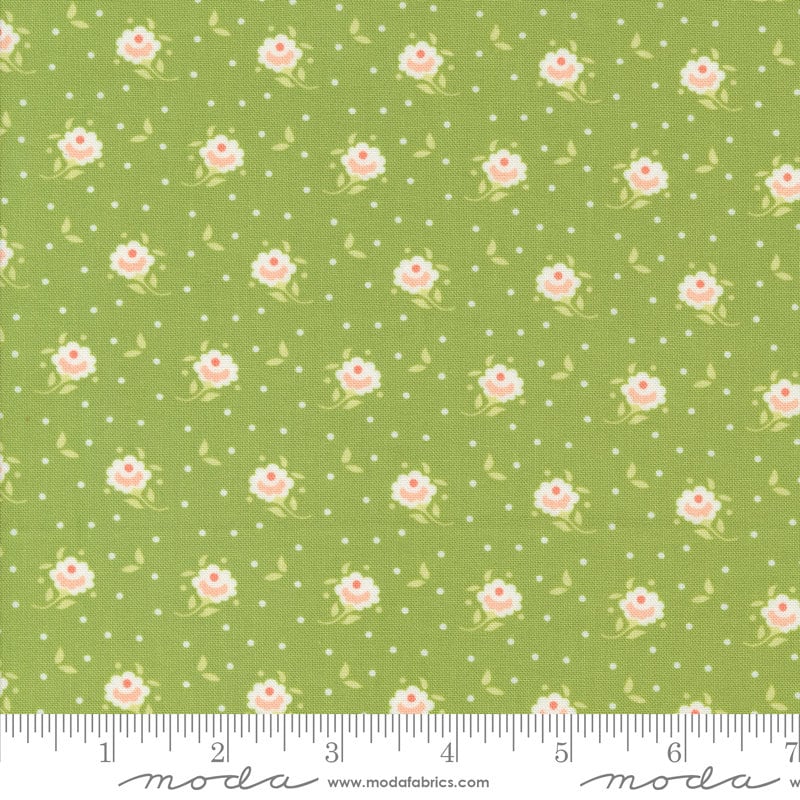 Jelly and Jam Marmalade Small Floral Dots in Green Apple by Fig Tree & Co for Moda Fabrics. Continuous cuts of Quilter's Cotton Fabric