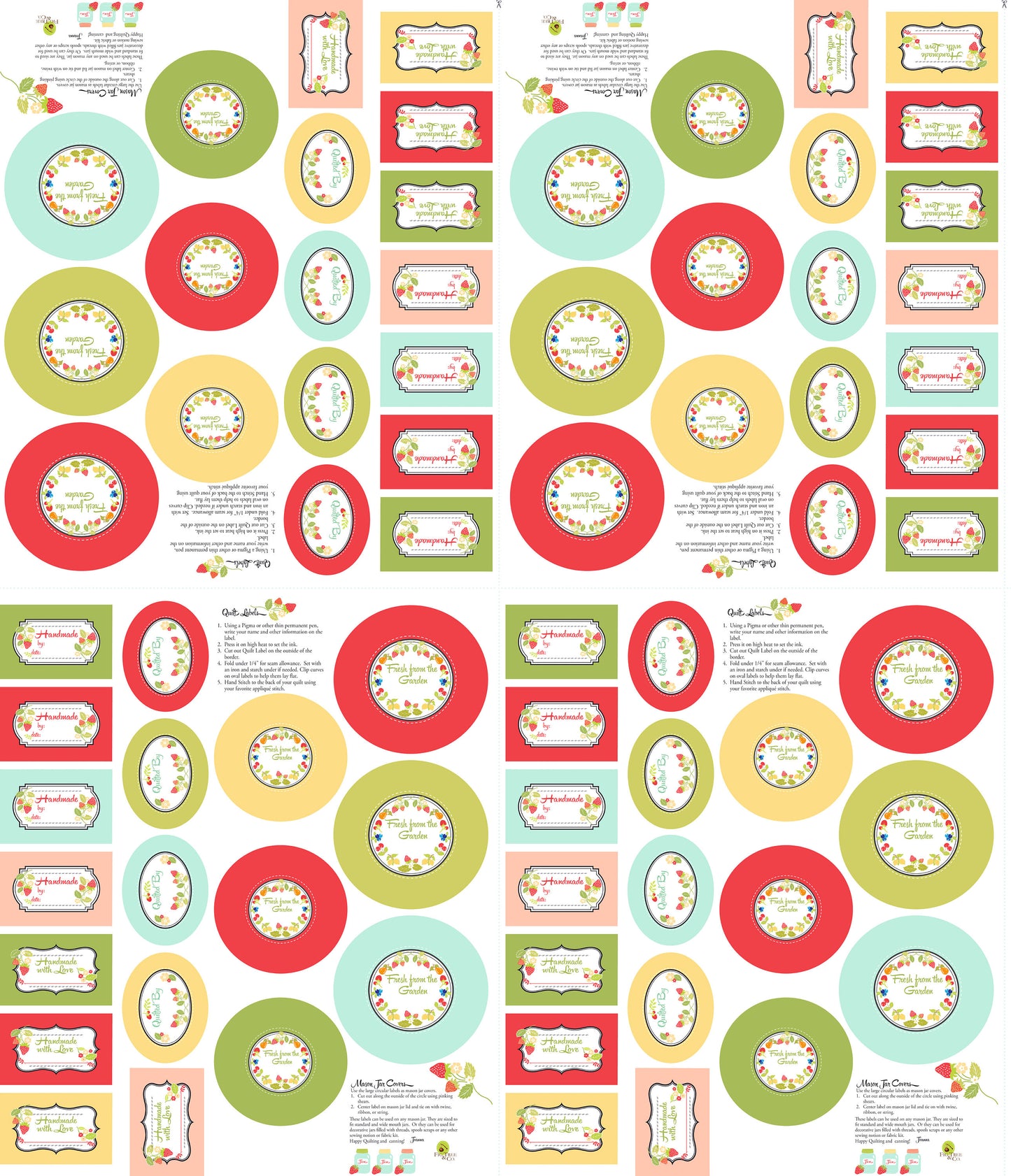 Jelly and Jam Homemade Labels by Fig Tree & Co for Moda Fabrics. Continuous cuts of Quilter's Cotton Fabric 18 x 22 inch repeat