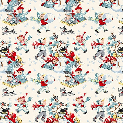 Snowball Fight from Winter in Snowtown by Stacy West for Henry Glass Fabrics continuous cuts of Quilter's Cotton Fabric