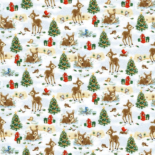 Deers & Trees from Santa's Friends Collection by Robert Giordano for Henry Glass Fabrics continuous cuts of Quilter's Cotton Fabric