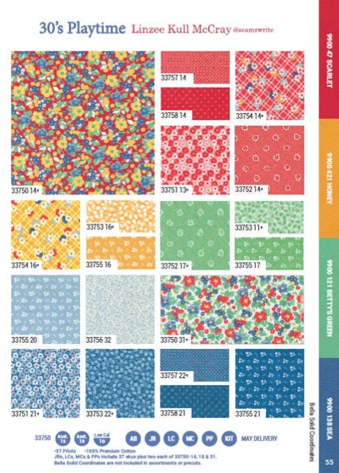 30s Playtime by Linzee McCray for Moda Fabrics. Quilter's Cotton Mini Charm Pack of 42 2.5 x 2.5 inch squares