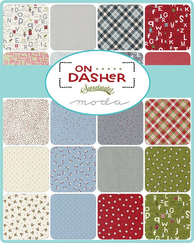 On Dasher by Sweetwater for Moda Fabrics. Quilter's Cotton Charm Pack of 42 5 x 5 inch squares