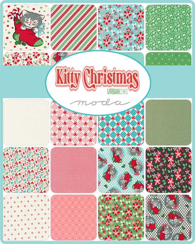 Kitty Christmas by Urban Chiks for Moda Fabrics. Quilter's Cotton Charm Pack of 42 5 x 5 inch squares