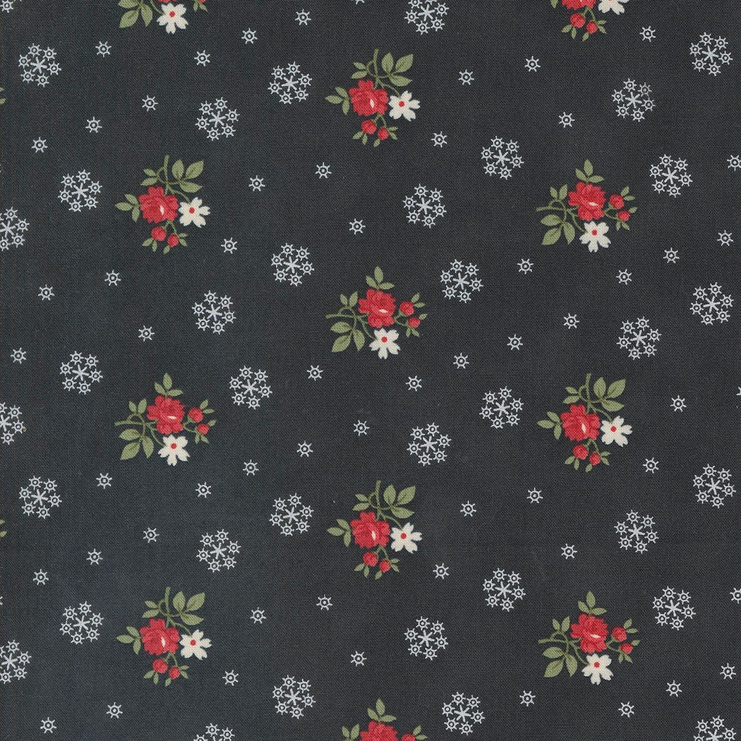 Floral Flurries & Snowflakes in Ebony from A Christmas Carol by 3 Sisters for Moda continuous cuts of Quilter's Cotton Fabric