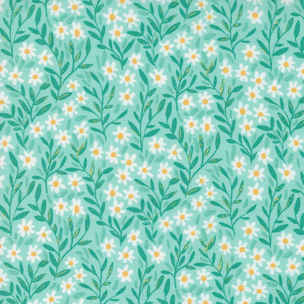 Daisy Florals in Aqua from the Kindred Collection by 1 Canoe 2 for Moda Continuous cuts of Quilter's Cotton