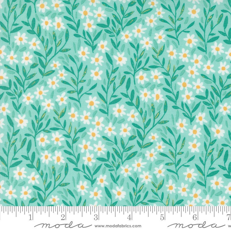 Daisy Florals in Aqua from the Kindred Collection by 1 Canoe 2 for Moda Continuous cuts of Quilter's Cotton