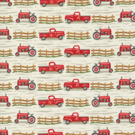 Willows Farm Trucks & Tractors in Cloud by Deb Strain for Moda continuous cuts of Quilter's Cotton Fabric