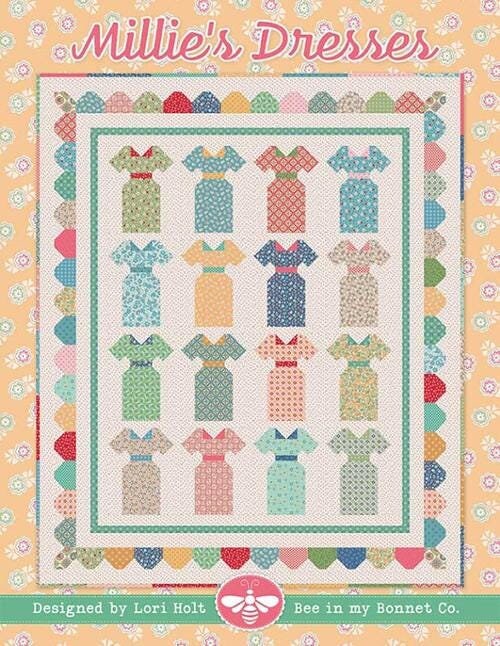 Millie's Dresses pattern by It's Sew Emma.  Directions for a 58.5 inch x 70.5 inch quilt featuring charming vintage dresses.