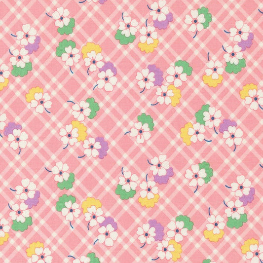 30's Playtime Picnic Posies Checks & Plaids in Petal by Moda continuous cuts of Quilter's Cotton Fabric