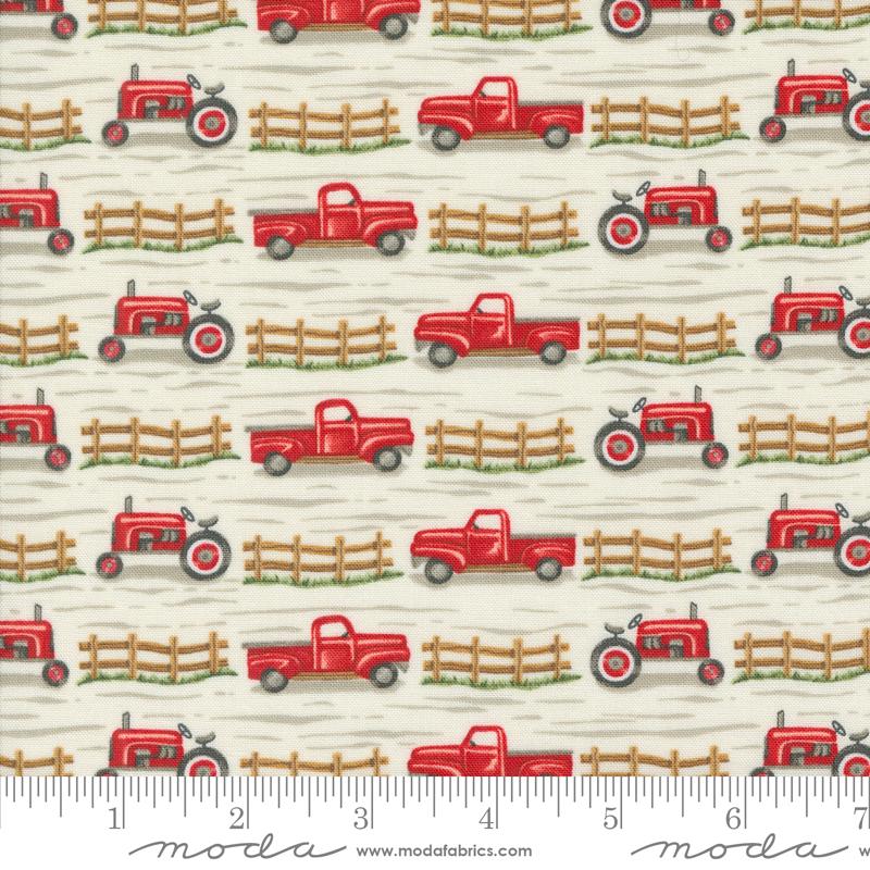 Willows Farm Trucks & Tractors in Cloud by Deb Strain for Moda continuous cuts of Quilter's Cotton Fabric