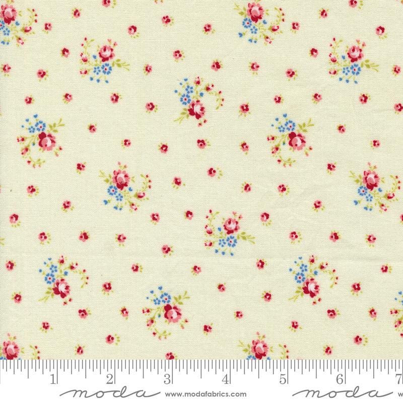 Little Roses in Jasmine from the Hollyhocks & Roses collection by Bunny Hill Designs for Moda continuous cuts of Quilter's Cotton Fabric