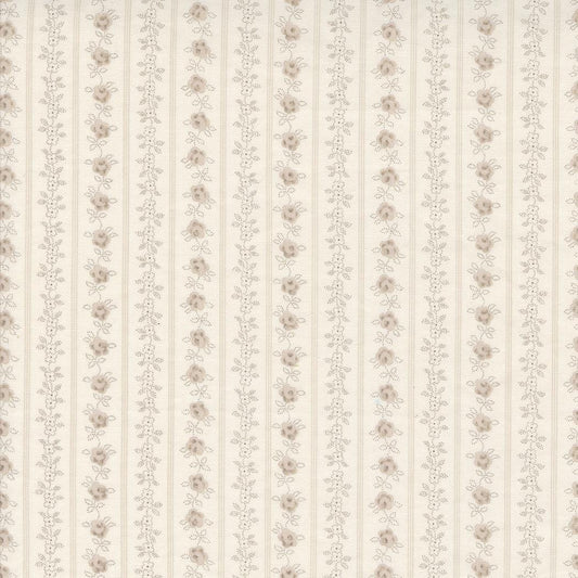 Floral Stripe in Linen of the Hollyhocks & Roses collection by Bunny Hill Designs for Moda continuous cuts of Quilter's Cotton Fabric