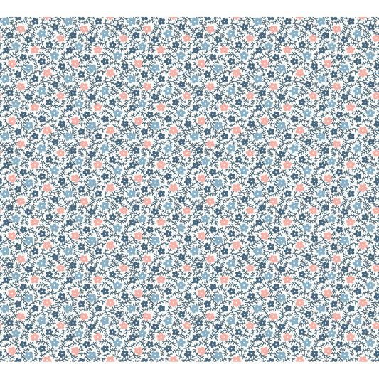 Franny's Flowers Micro Floral in Dark Blue by Maywood Studio designed by Kim's Cause, continuous cuts of Quilter's Cotton Fabric