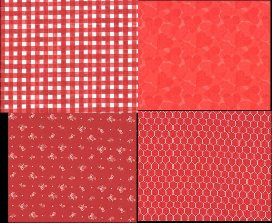 Celebrating 50 Years of Moda 4 in 1 Blender in Red. Continuous cuts of Quilter's Cotton Fabric