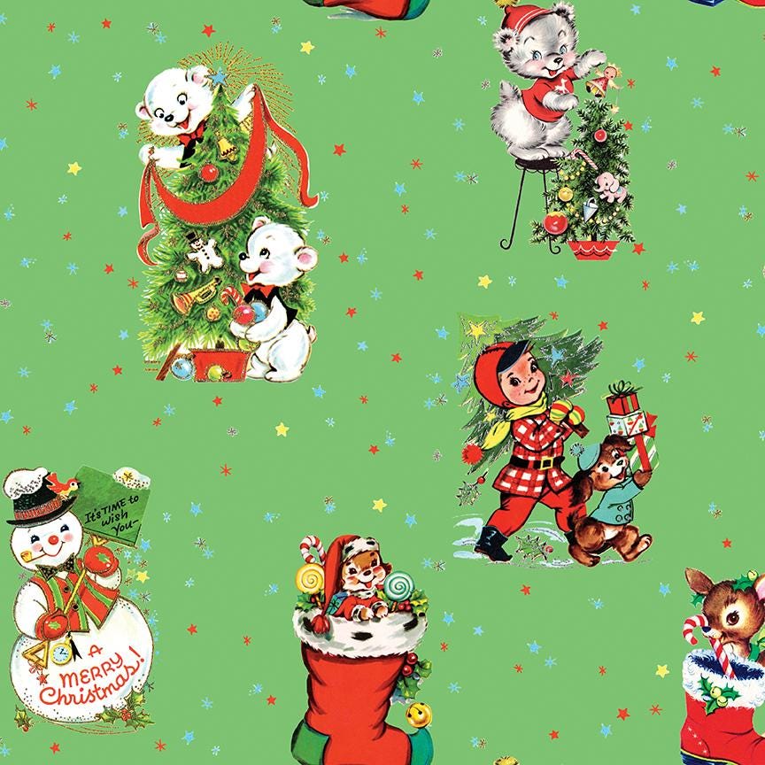 Jingle Bells Main in Green by Lindsay Wilkes for Riley Blake Designs. Continuous Cuts of Quilter's Cotton fabric